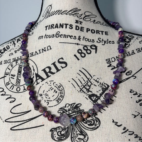 Handmade Jewelry - Handmade Amethyst & Imperial Jasper Beaded Stone Necklace